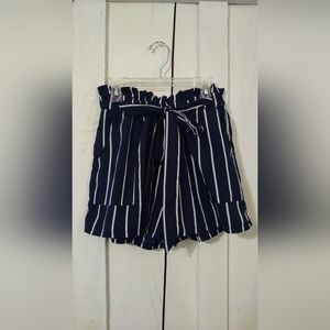Striped Paper Bag Waist Shorts